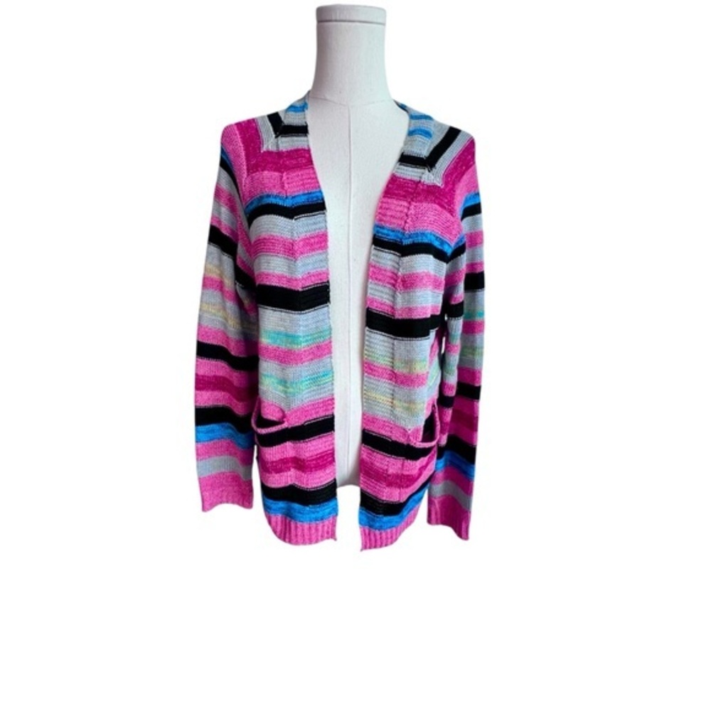 NWT Multi Color‎ Striped Women's Open Front Knit Cardigan Pockets Sweater Size S